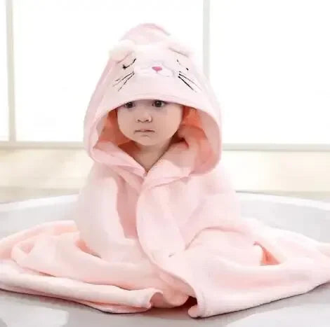 Soft Coral Fleece Baby Bathrobe & Hooded Towel