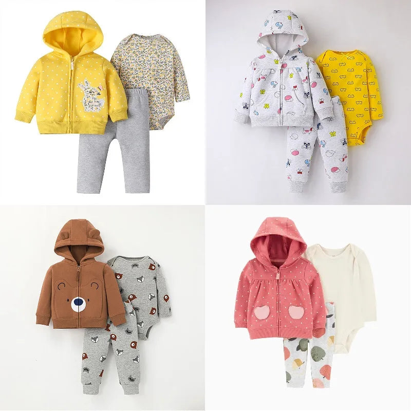 Baby 3-Piece Hooded Coat, Romper & Trousers Set