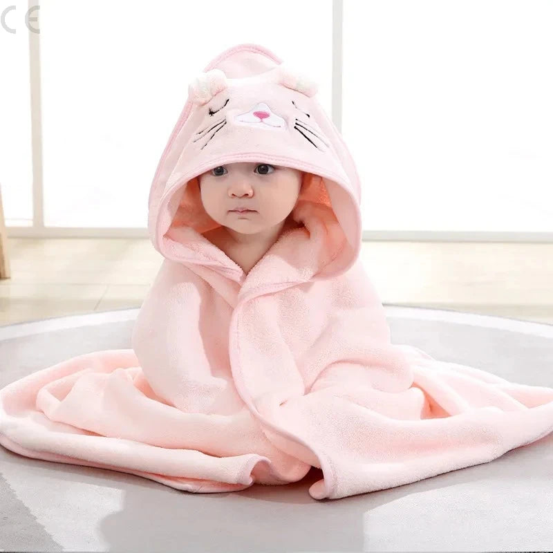 Soft Coral Fleece Baby Bathrobe & Hooded Towel