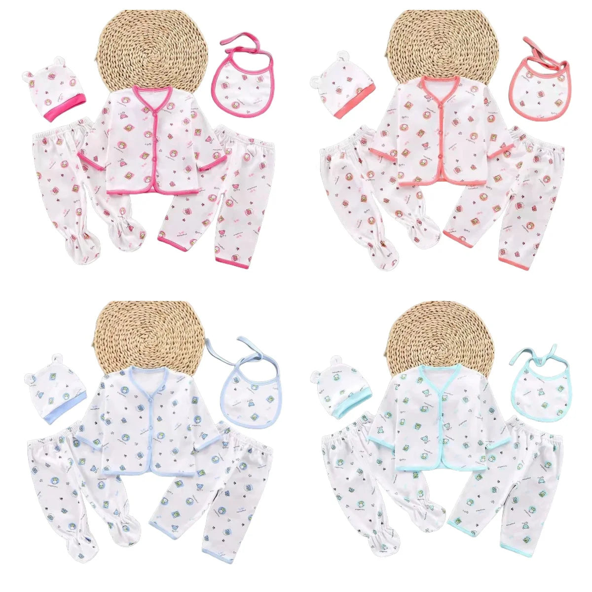 5-Piece Newborn Baby Outfit Set with Bib & Hat