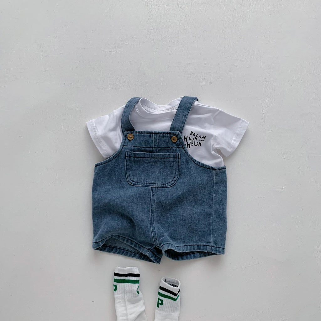 Baby Girl & Boy T-Shirt with Denim Jumpsuit 2-Piece Set