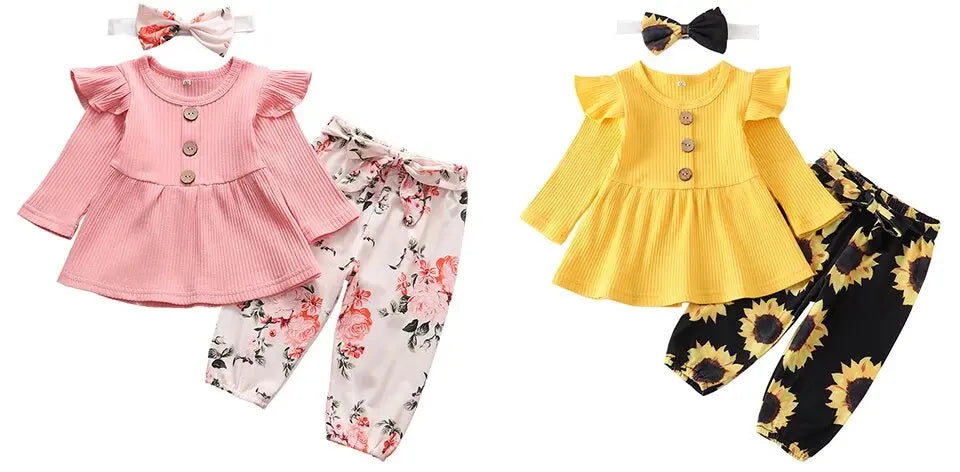 Newborn Baby Girl Knit Long Sleeve Top & Floral Pants Set