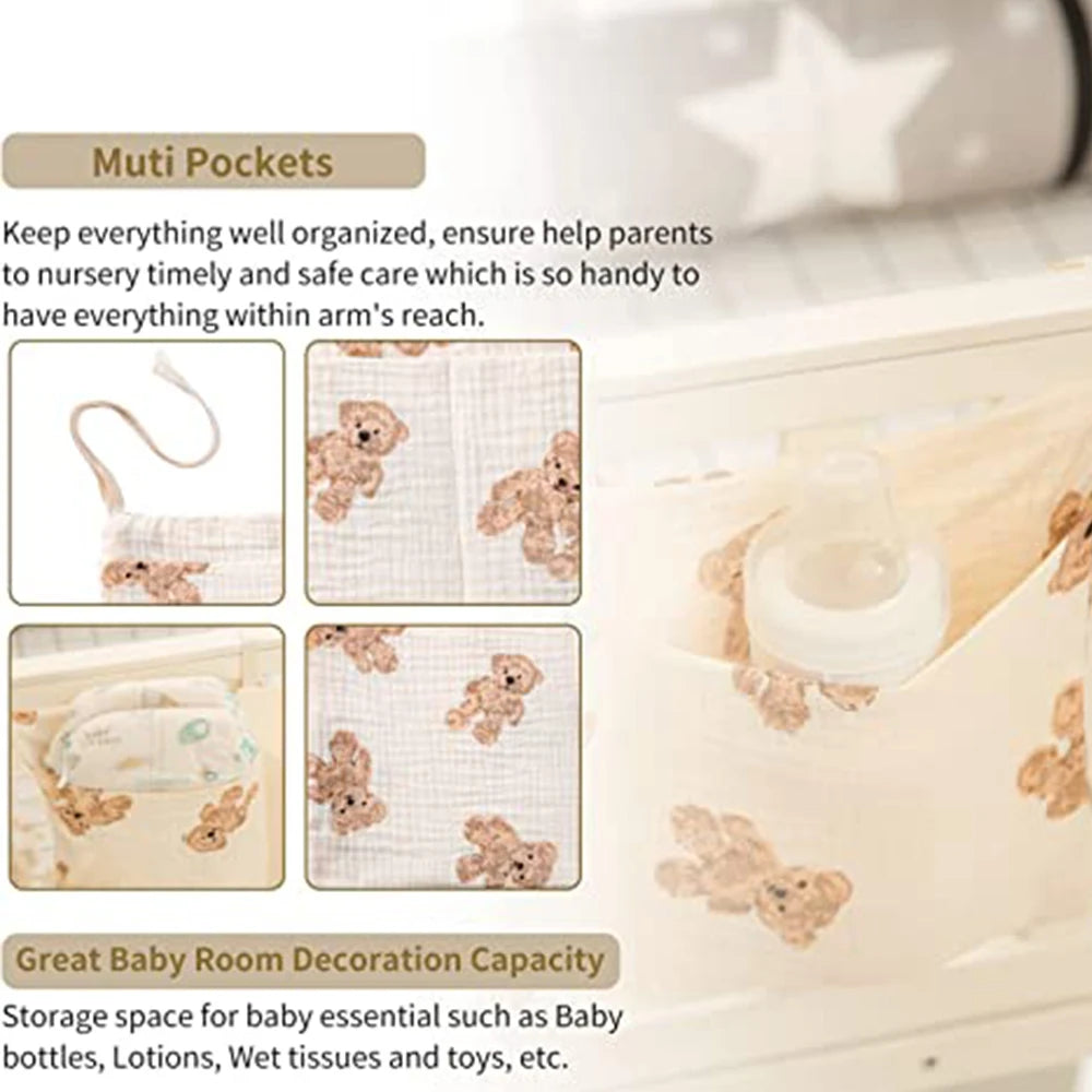 Baby Nursery Crib Organizer Caddy with 2 Pockets