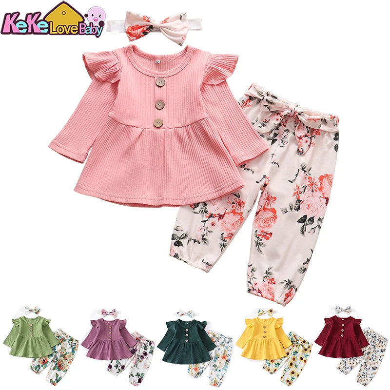 Newborn Baby Girl Knit Long Sleeve Top & Floral Pants Set