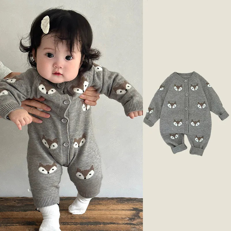 Baby Boy & Girl Cartoon Knit Jumpsuit Autumn Winter Climbing Clothes