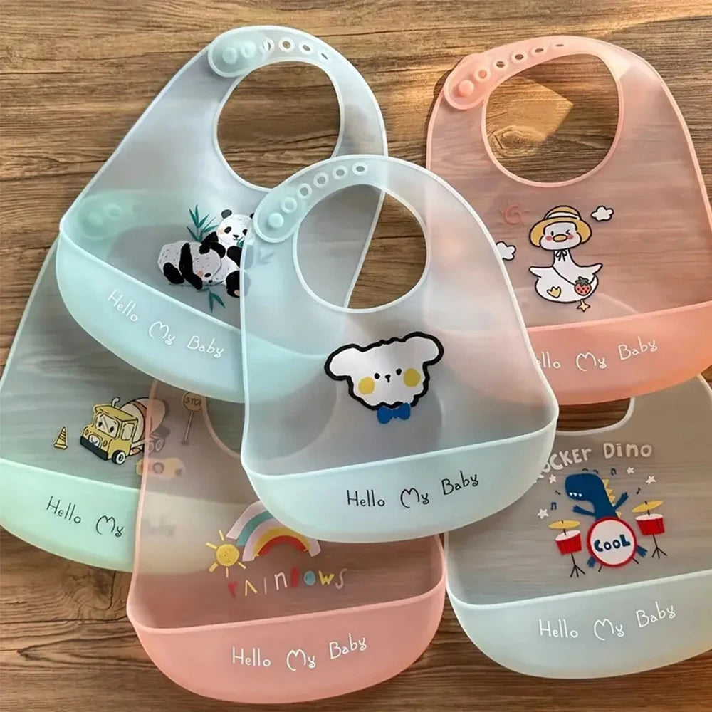 Waterproof Silicone Baby Bib | Adjustable Cartoon Animal Print for Boys & Girls