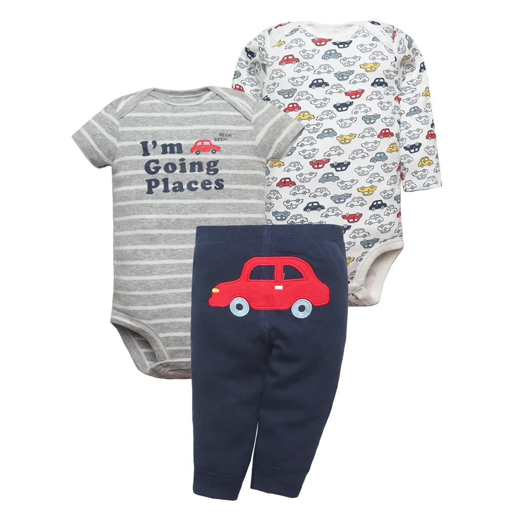 Soft Cotton Baby Bodysuit & Pants 3-Piece Set 6-24M