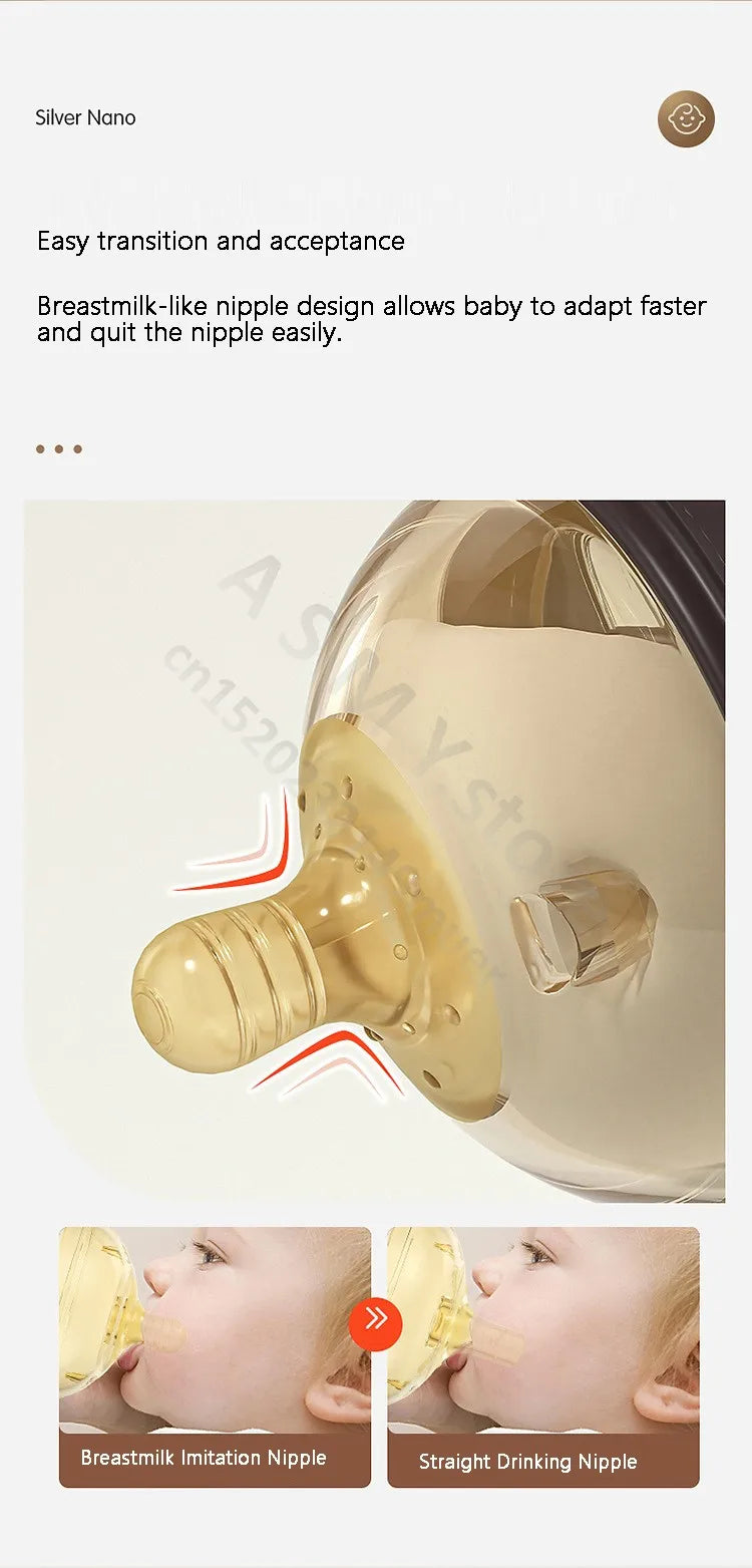 Wide Mouth Newborn Baby Bottle with Learning Nipple