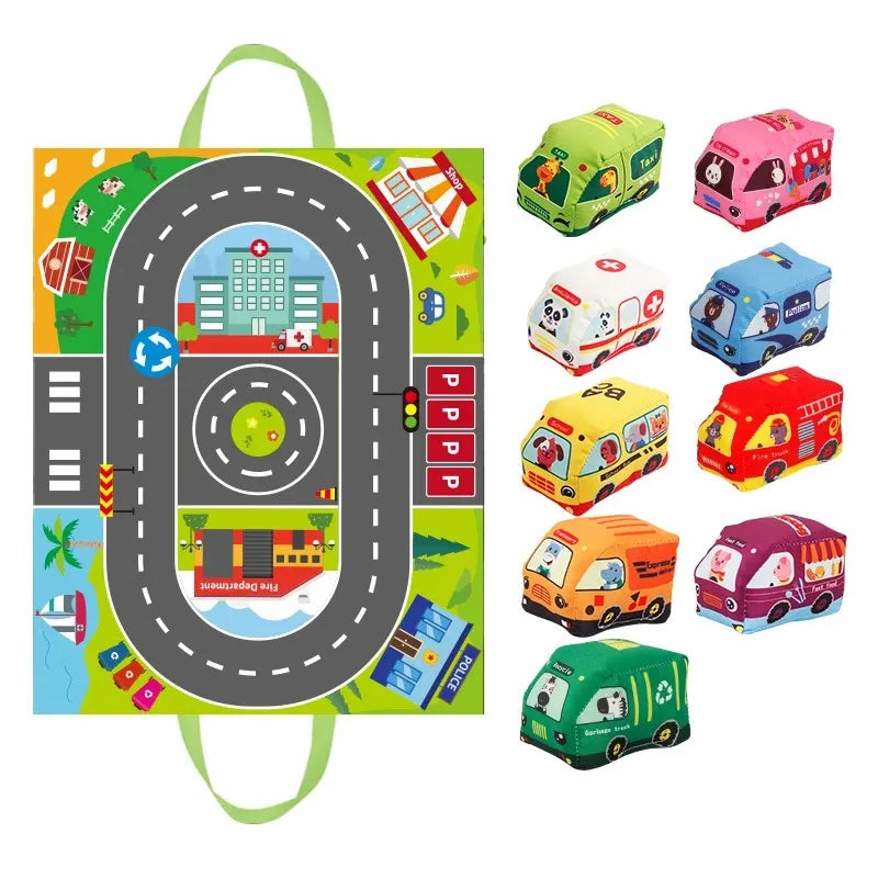 Soft Car Toy Set with Play Mat for Toddlers 12-18M