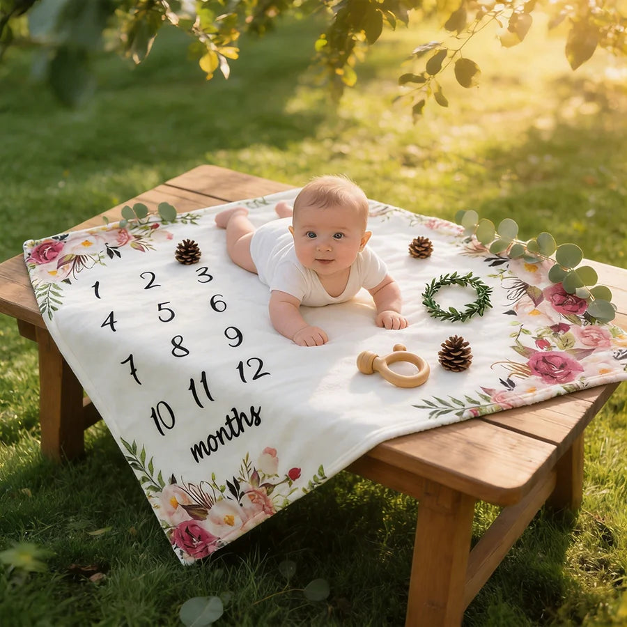 Baby Milestone Flannel Blanket Photography Prop