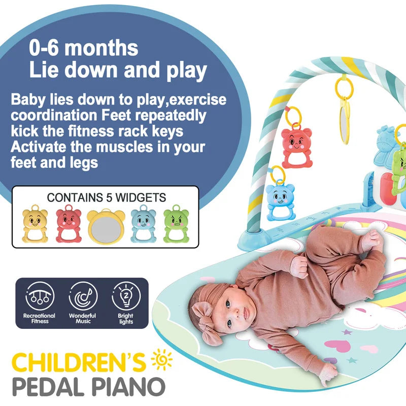 Baby Fitness Play Gym with Piano & Crawling Mat 0-36M