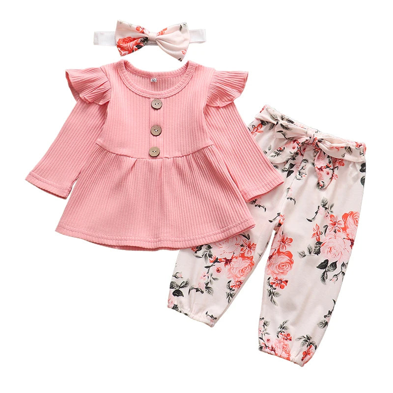 Newborn Baby Girl Knit Long Sleeve Top & Floral Pants Set