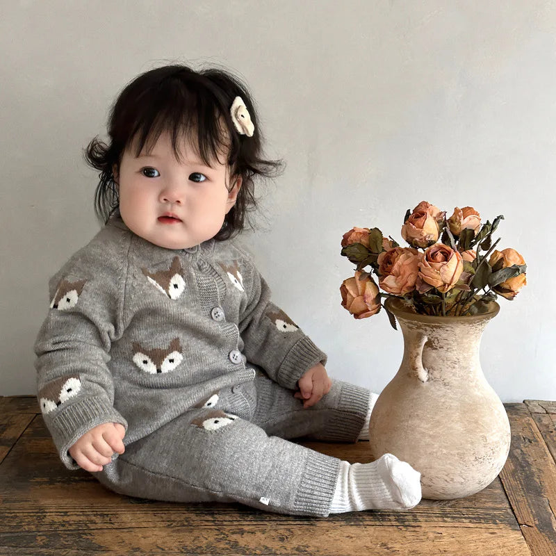 Baby Boy & Girl Cartoon Knit Jumpsuit Autumn Winter Climbing Clothes