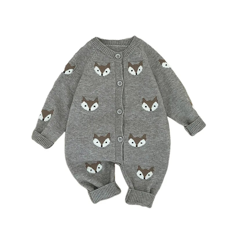 Baby Boy & Girl Cartoon Knit Jumpsuit Autumn Winter Climbing Clothes