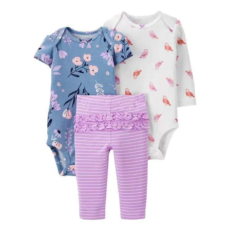 Soft Cotton Baby Bodysuit & Pants 3-Piece Set 6-24M