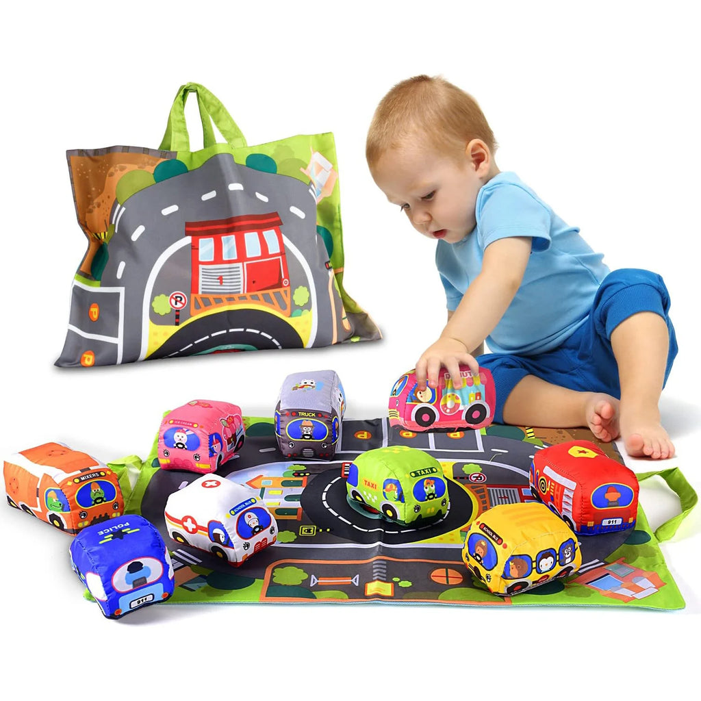 Soft Car Toy Set with Play Mat for Toddlers 12-18M