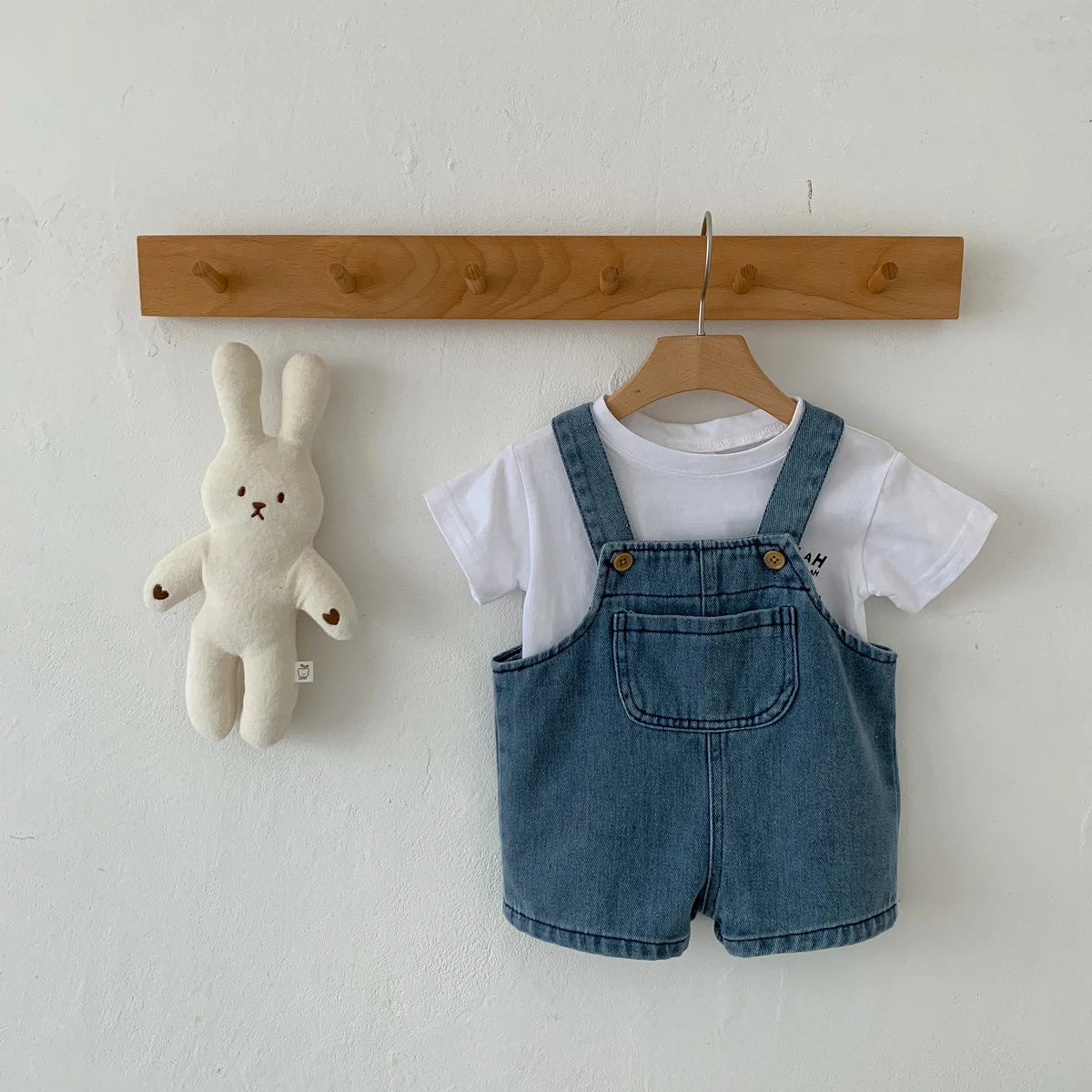 Baby Girl & Boy T-Shirt with Denim Jumpsuit 2-Piece Set