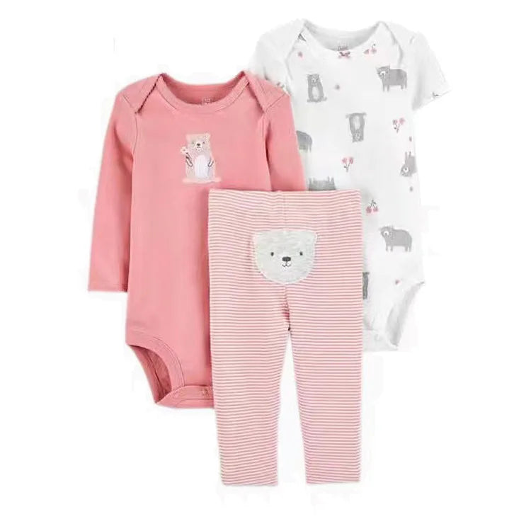 Soft Cotton Baby Bodysuit & Pants 3-Piece Set 6-24M