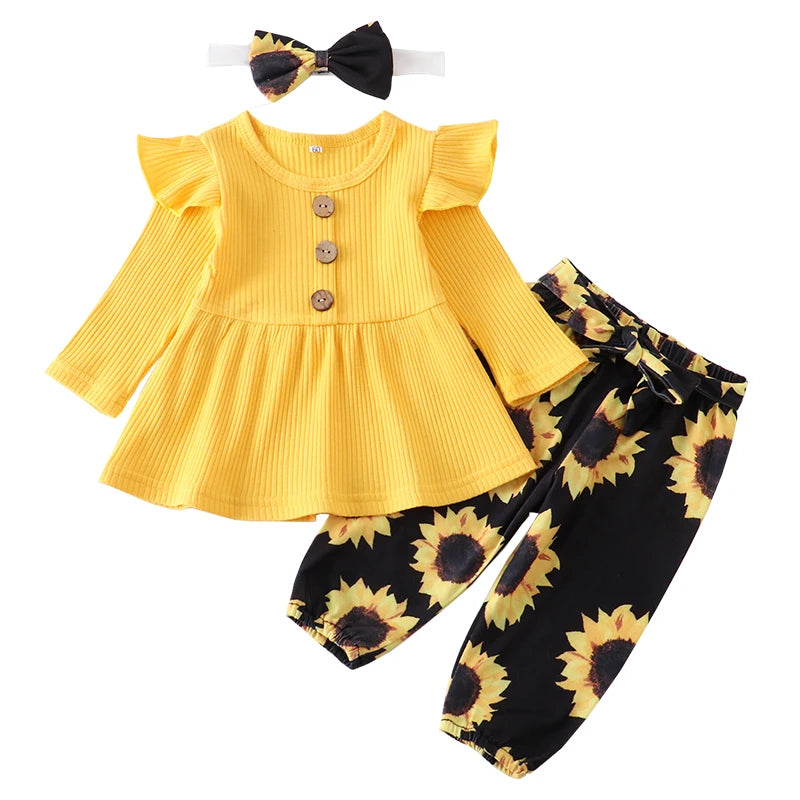 Newborn Baby Girl Knit Long Sleeve Top & Floral Pants Set