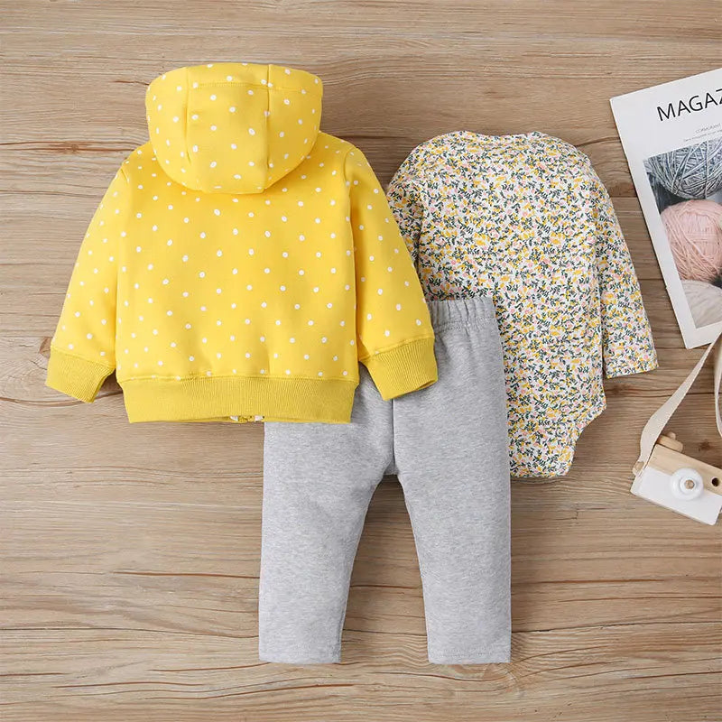 Baby 3-Piece Hooded Coat, Romper & Trousers Set