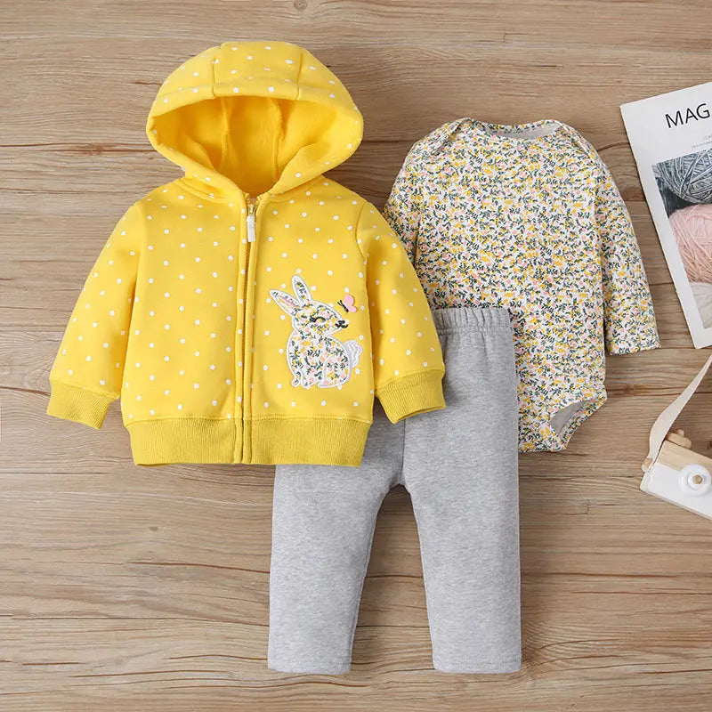 Baby 3-Piece Hooded Coat, Romper & Trousers Set