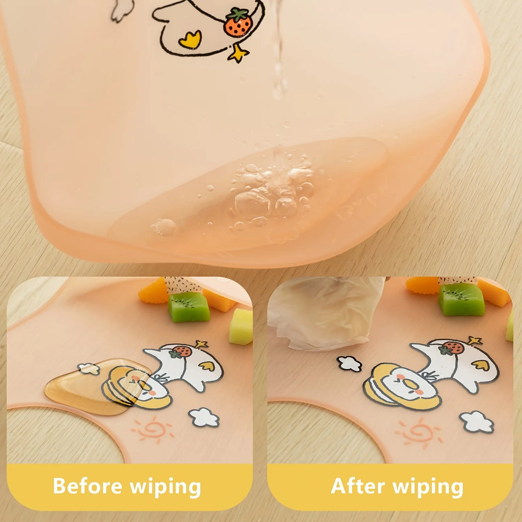 Waterproof Silicone Baby Bib | Adjustable Cartoon Animal Print for Boys & Girls