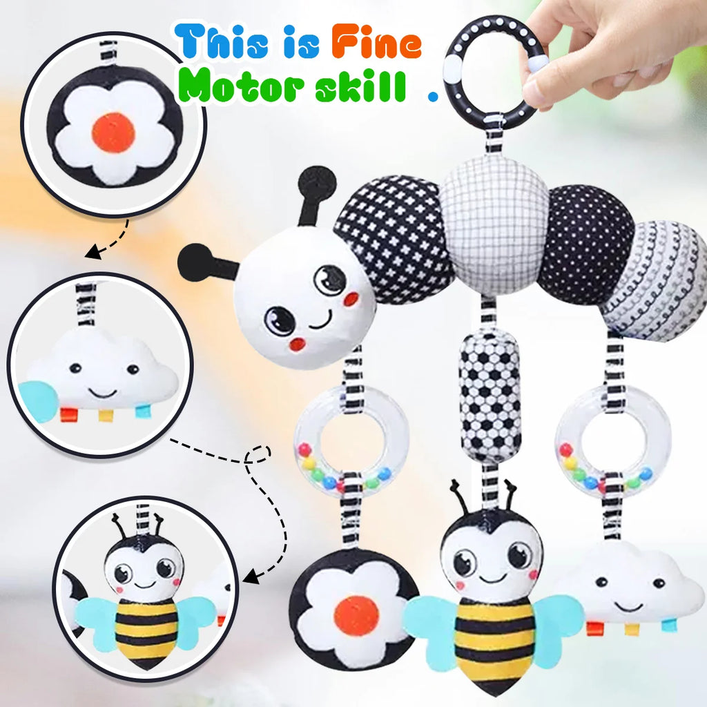 Black & White High Contrast Baby Rattle Toy | Car Seat, Crib & Stroller