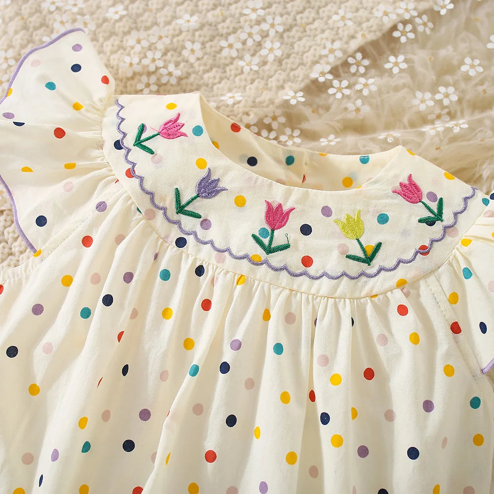 Flower Embroidered Baby Bodysuit | Colorful Polka Dot Print 3-18M