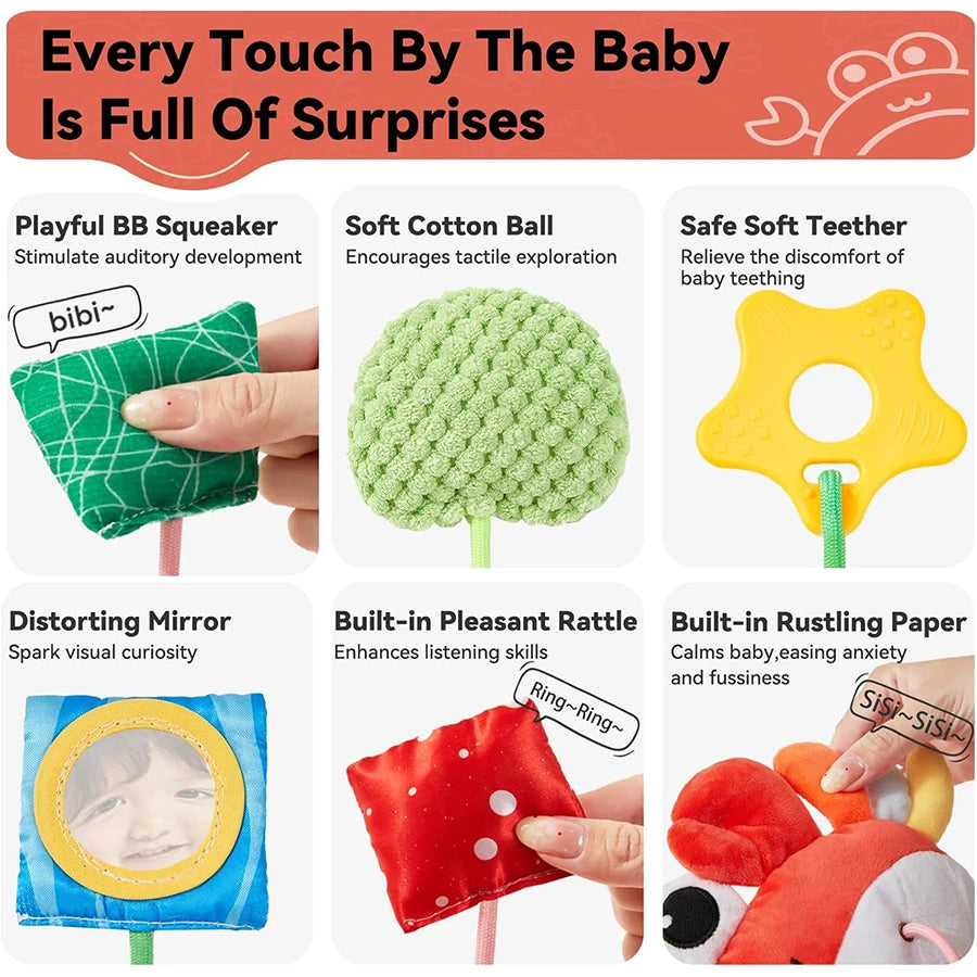 Baby Car Seat Sensory Toy with Rattle & Mirror 0-6M