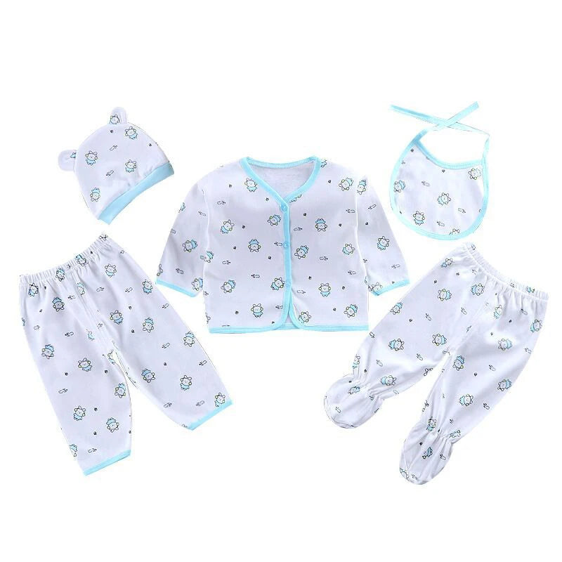 5-Piece Newborn Baby Outfit Set with Bib & Hat