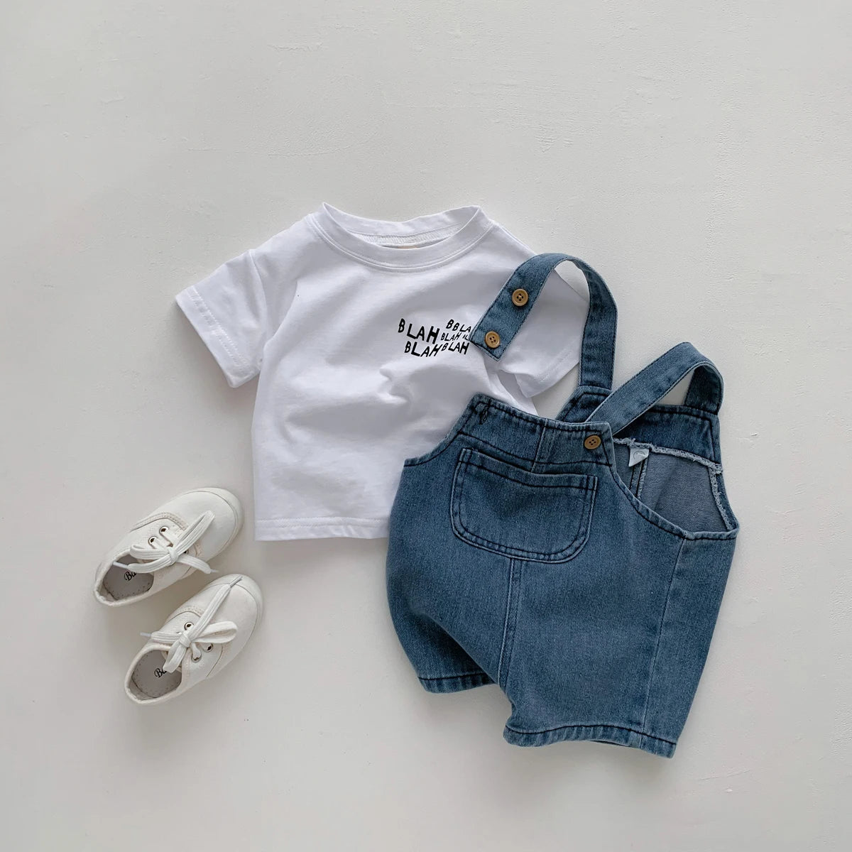 Baby Girl & Boy T-Shirt with Denim Jumpsuit 2-Piece Set