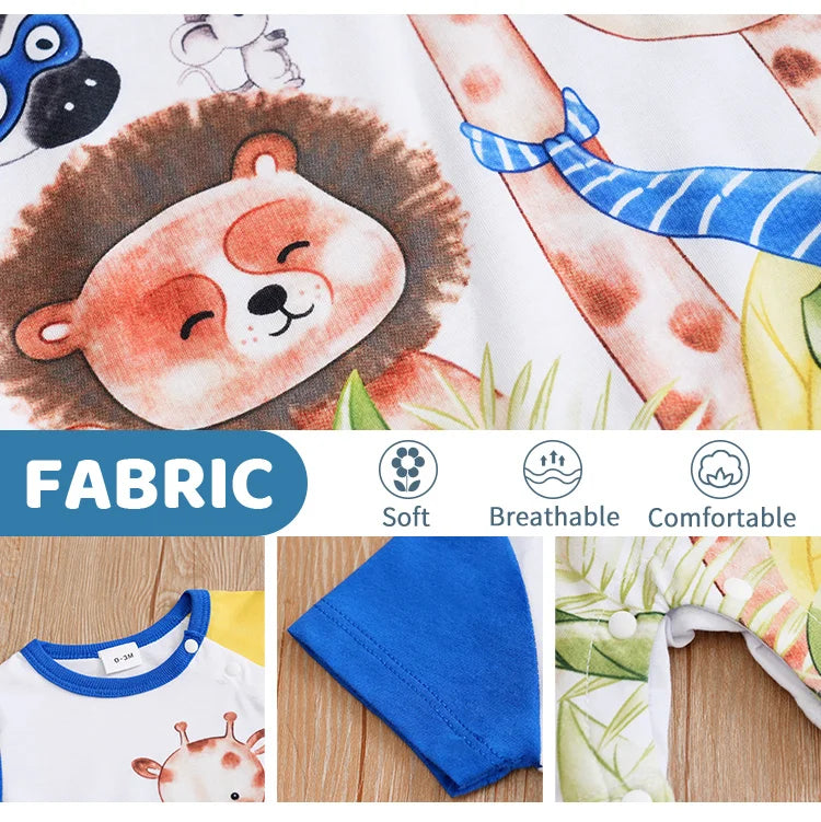 Newborn Cartoon Animals Jumpsuit | Colorful Unisex Baby Outfit