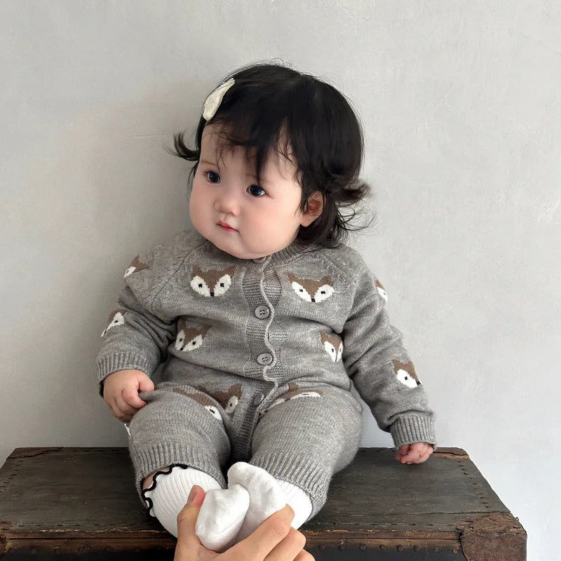 Baby Boy & Girl Cartoon Knit Jumpsuit Autumn Winter Climbing Clothes