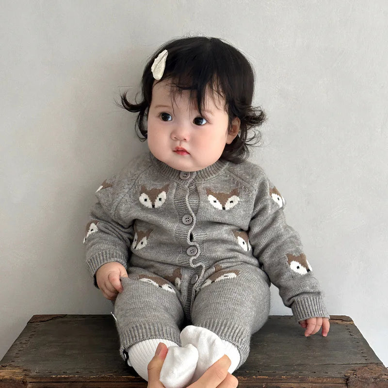 Baby Boy & Girl Cartoon Knit Jumpsuit Autumn Winter Climbing Clothes