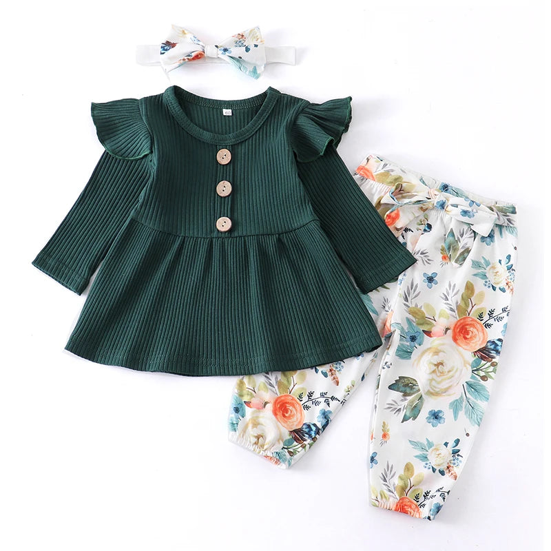 Newborn Baby Girl Knit Long Sleeve Top & Floral Pants Set