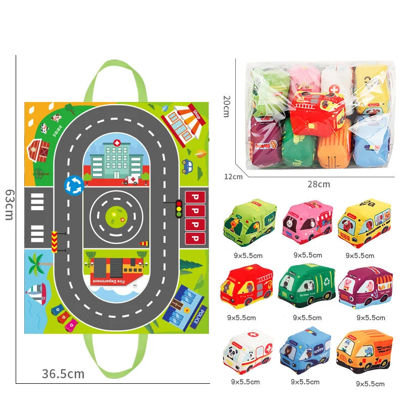 Soft Car Toy Set with Play Mat for Toddlers 12-18M