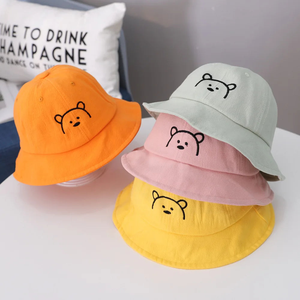 Cartoon Bear Baby Bucket Sun Hat Soft Cotton